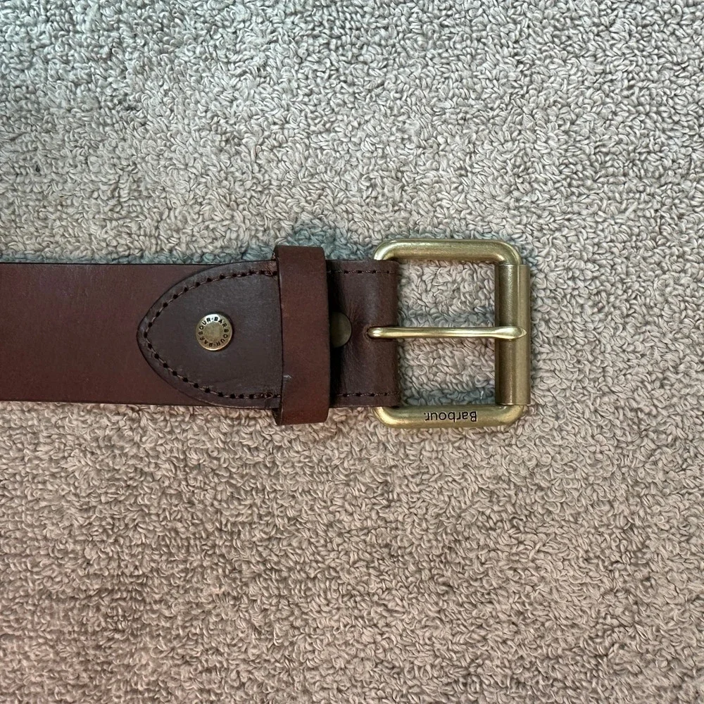 NWT Barbour Mens Brown Leather Belt Large MAC0351OL51 Brass Buckle New